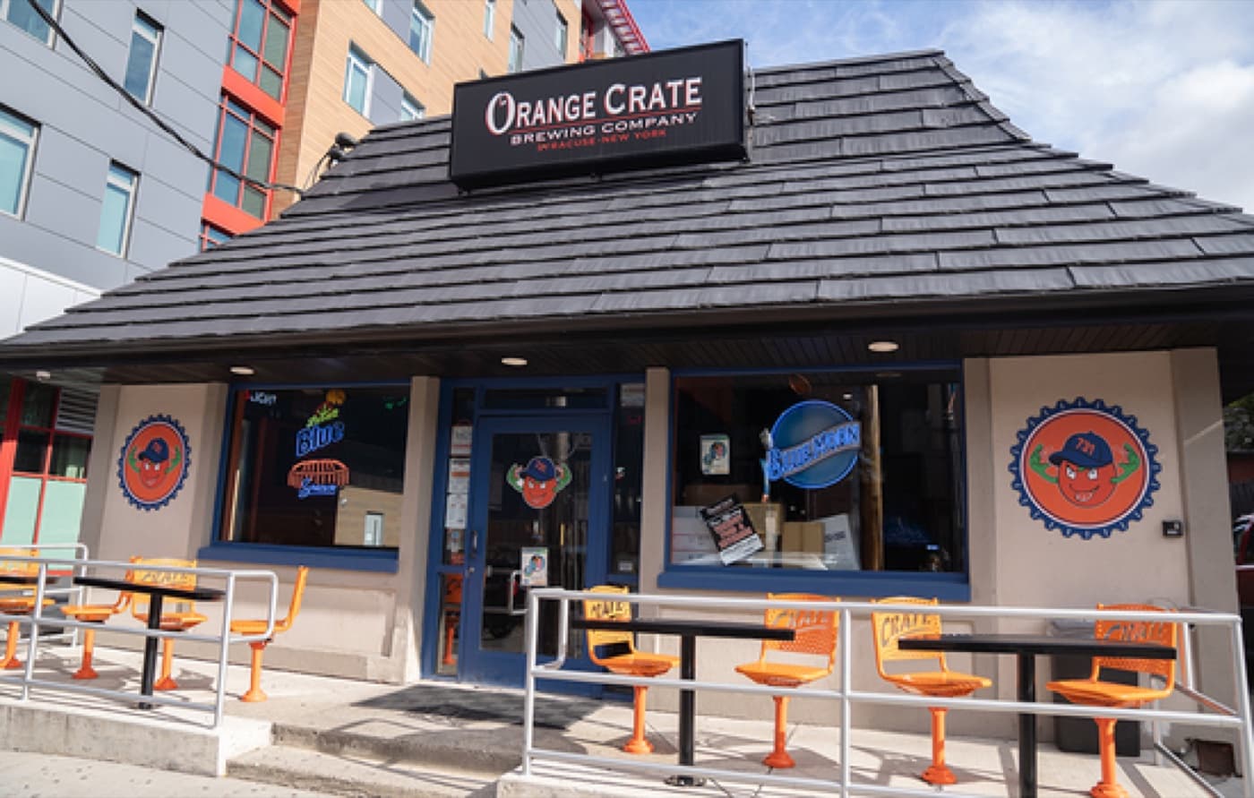 The Orange Crate Brewing Company storefront on South Crouse Ave
